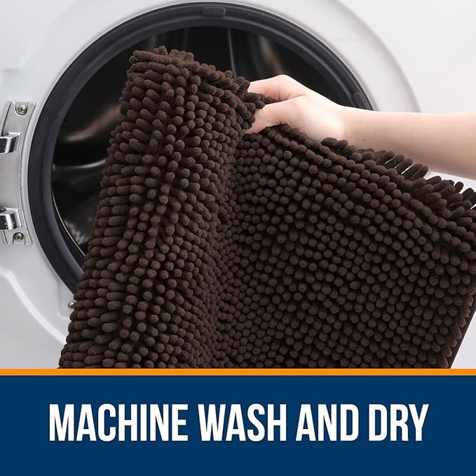 OLANLY Bathroom Rugs 44x32, Extra Soft Absorbent Chenille Bath Rugs, Rubber Backing Quick Dry, Machine Washable Bath Mats for Bathroom Floor, Tub and Shower, Home Decor Accessories, Brown