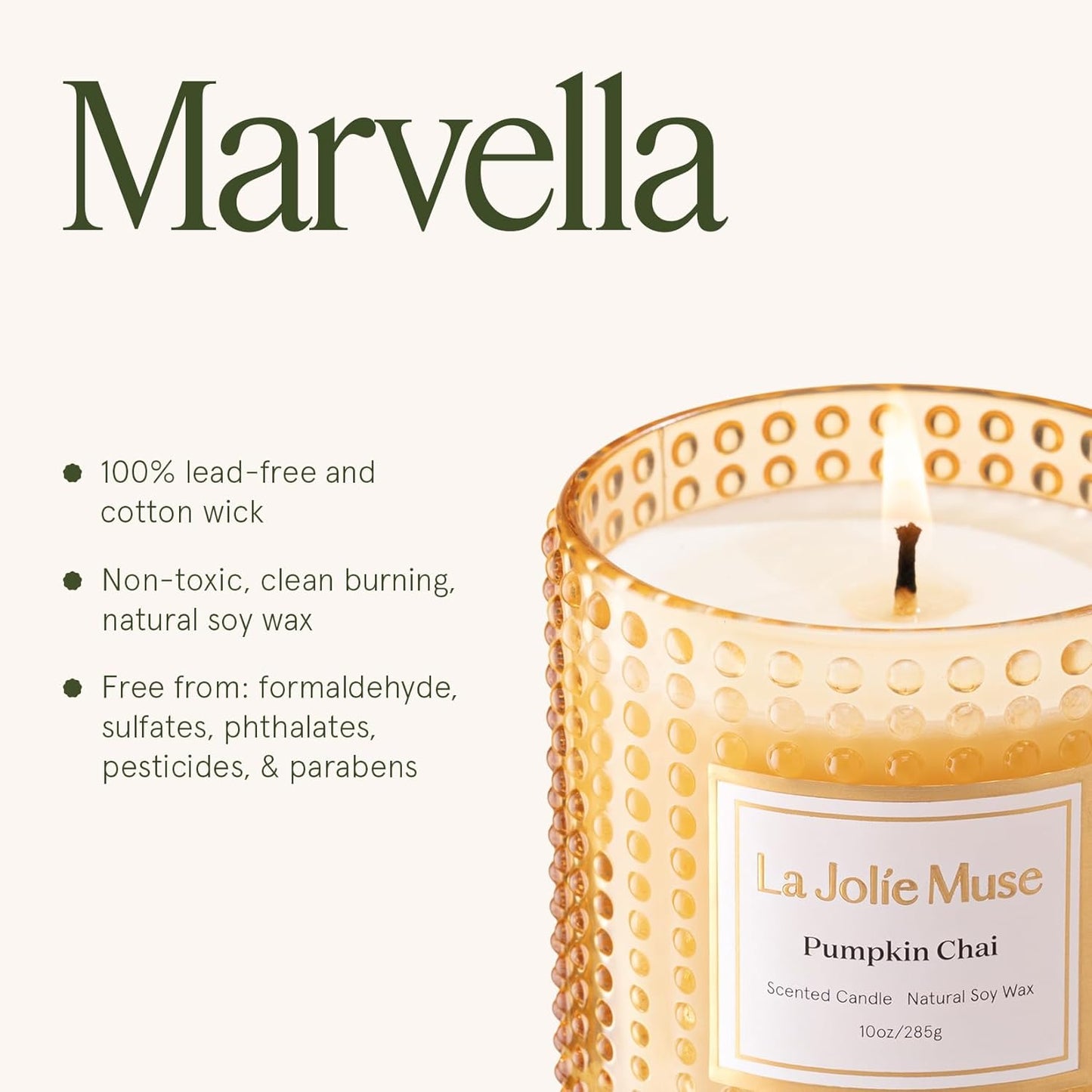 LA JOLIE MUSE Fall Candles – Pumpkin Candle with Spicy Chai & Vanilla | 10 oz Soy Wax Candle | 55 Hours Clean Burn | Autumn Home Décor & Hosting Gift