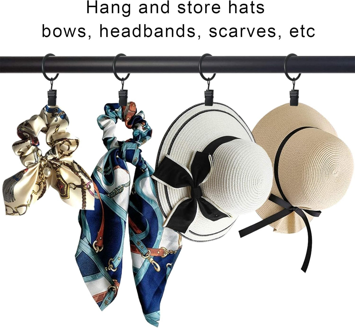 44 Pack Metal Curtain Rings with Clips, Drapery Clips with Rings, Drapes Rings 1 inch Inner Diameter, Fits Diameter 5/8 inch Curtain Rods, Black