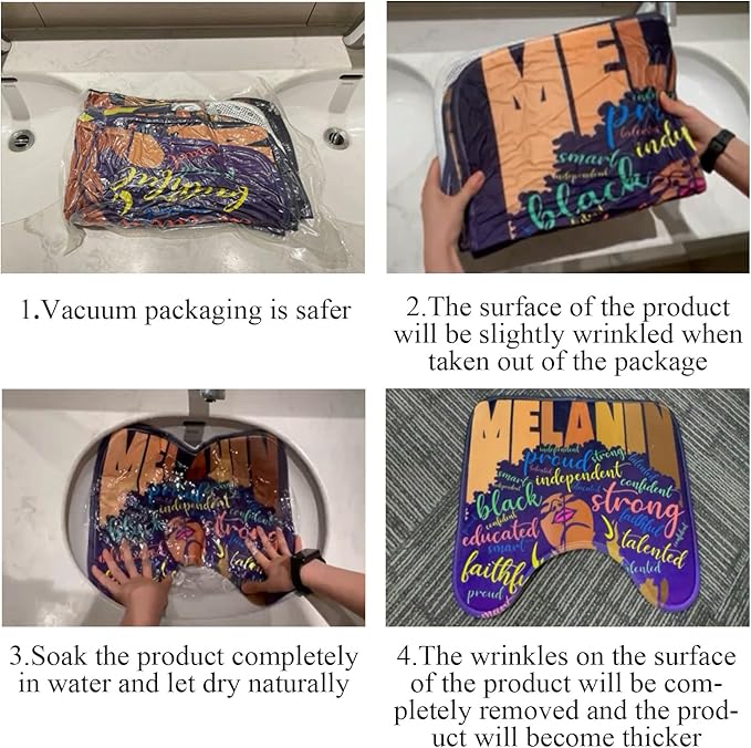 4Pcs Bathroom Shower Curtain Sets, Inspirational Quote Afrcian American Queen Shower Curtains with Rugs Toilet Lid Cover Bath Mat, Praying Black Girl Fabric Home Decorations Bath Mat Sets