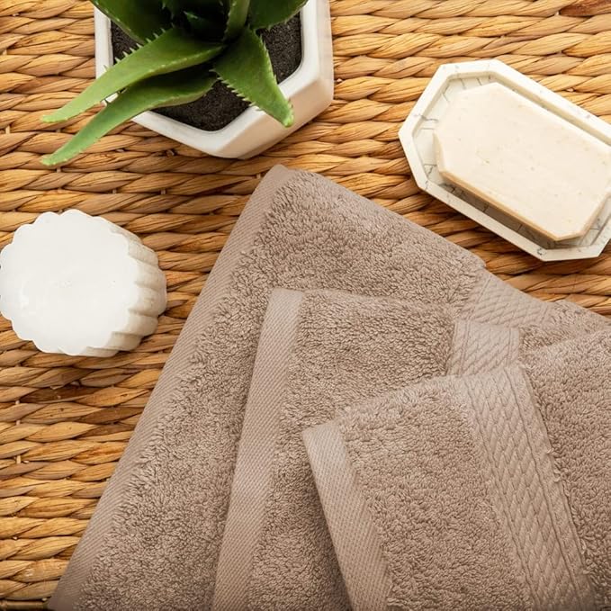 Superior Egyptian Cotton Pile 3 Piece Towel Set, Includes 1 Bath, 1 Hand, 1 Face Towel/Washcloth, Ultra Soft Luxury Towels, Thick Plush Essentials, Guest Bath, Spa, Hotel Bathroom, Latte