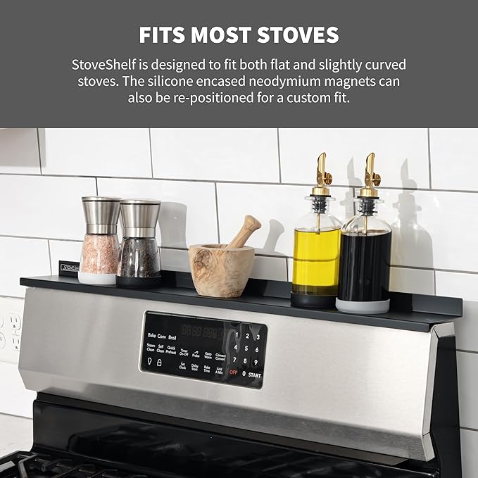StoveShelf 30" Length Black Magnetic Shelf for Kitchen Stove - Kitchen Storage Solution with Zero Installation - Over Stove Spice Rack Organizer