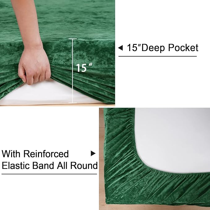 PHF Truly Velvet Fitted Sheet Only Twin Size, Christmas Luxury Super Soft Cozy Fuzzy Flannel Bottom Sheet with Deep Pocket Up to 16",Suitable for Fall Winter Spring, No Pillowcases, Emerald Green