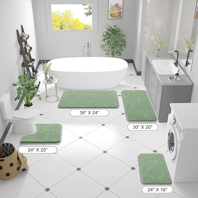 OLANLY Bathroom Rugs 44x32, Extra Soft Absorbent Chenille Bath Rugs, Rubber Backing Quick Dry, Machine Washable Bath Mats for Bathroom Floor, Tub and Shower, Home Decor Accessories, Sage Green