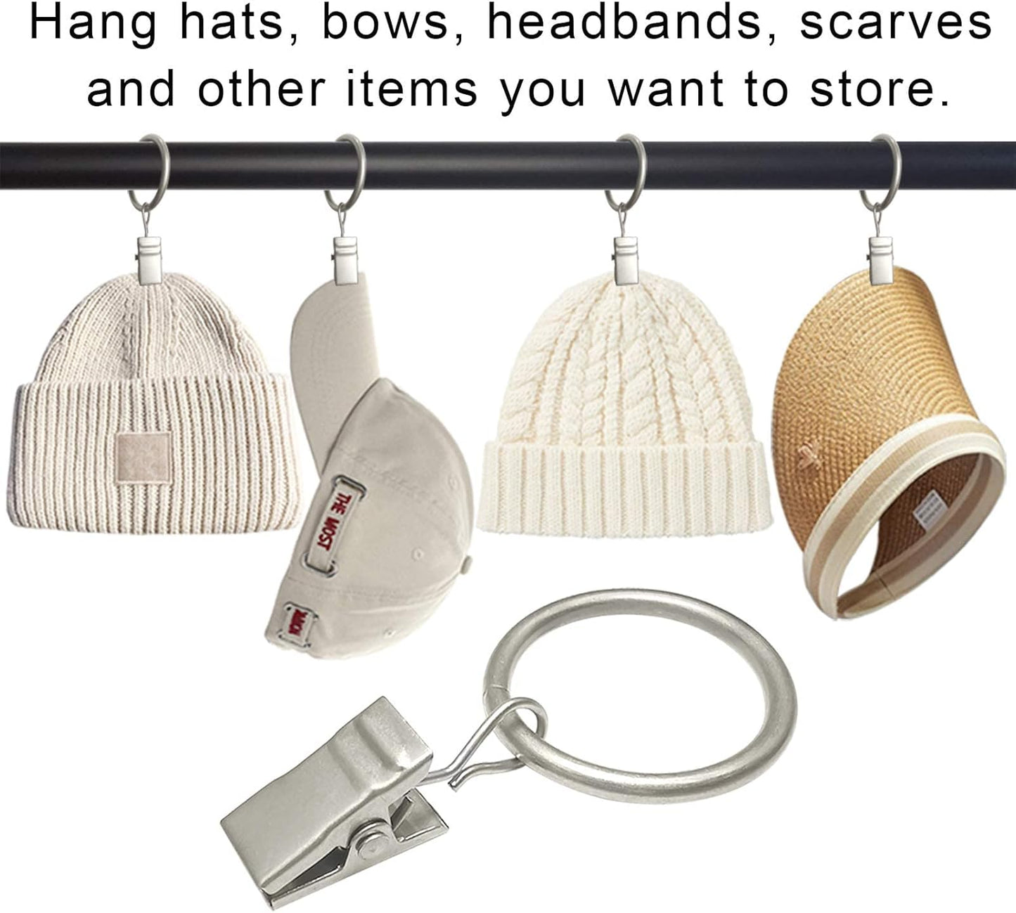 44 Pack Metal Curtain Rings with Clips, Drapery Clips with Rings, Drapes Rings 1 inch Inner Diameter, Fits Diameter 5/8 inch Curtain Rods, Matte Silver