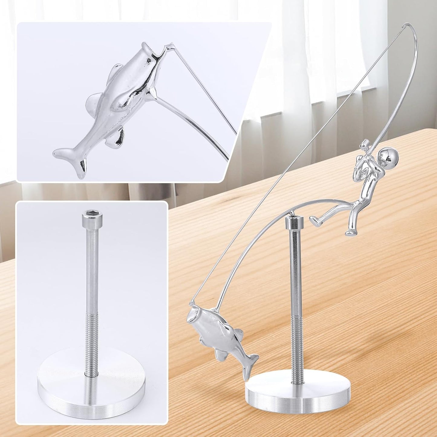Kinetic Fishing Sculpture, Balance Art for Your Space, Fisherman Balancing Sculpture, Home Office Decor, Gifts for Fishing Lovers