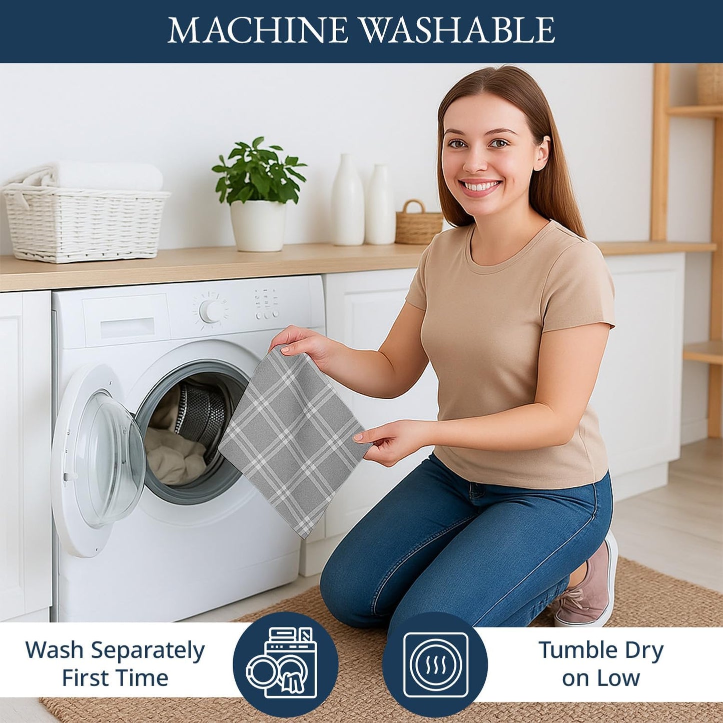 LANE LINEN Cotton Kitchen Towels Set, 4-Pack – Absorbent, Quick-Drying Dish Towels, Tea Towels, 18" x 28" - Slate Grey