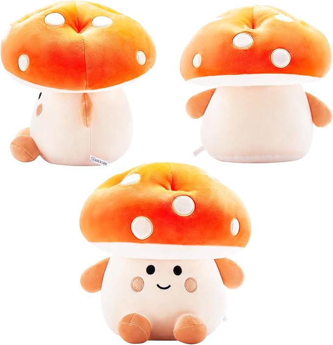 Mushroom Plush Toys 12 inch Cute Stuffed Mushroom Pillow Stuffed Toy Birthday Present Home Decor Halloween for Kids (Small Orange)