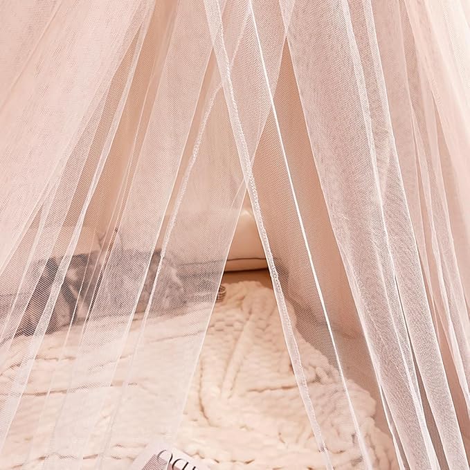 Kertnic Dreamy Bed Canopy for Girls, Princess Canopy Curtains Double Layer Sheer Mesh, Kids & Adults Canopies Netting Room Decor Tent Mosquito Net for Queen King Bed (Double Layer-Beige Pink)