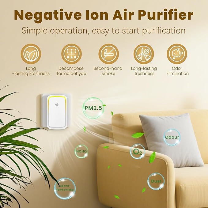 4Pack Air Ionizer for Home Negative Ion Air Purifier Plug In, Quiet Air Freshener Mini Portable Filterless Air Cleaner for Bedroom, Office