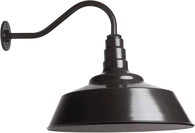 Steel Lighting Co. Redondo Barn Light | Outdoor Wall Mounted | 20 inch Dome | 16 inch Gooseneck | Large Farmhouse Warehouse Light Made in America | Dark Bronze Exterior/White Interior