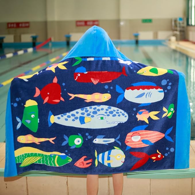 Kids Bath Towels, Kids Towel Girls Boys Hooded Beach,Bathroom,Pool Swim Towels 30 × 50 INCH Large Size Ultra Absorbent Cute Cartoon Animal Full Vitality 100% Cotton Wearable Wrap for Child