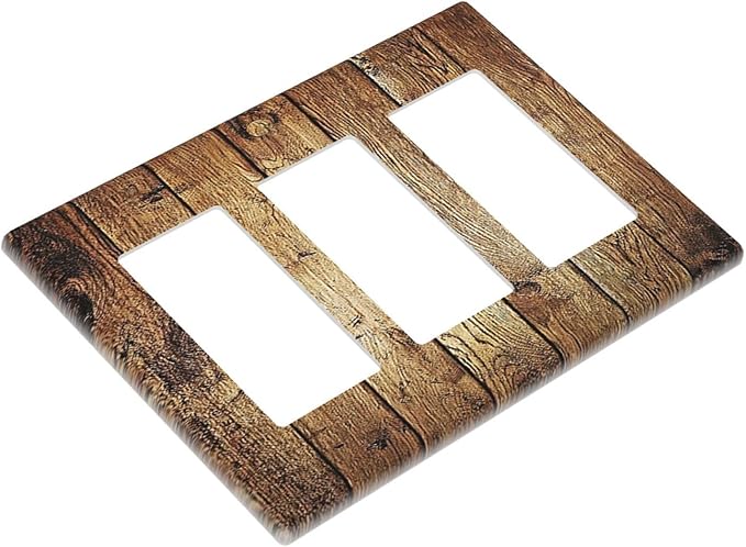 Rustic Brown Wood Natural Wooden Light Switch Covers 3 Gang Rocker Decorative Triple Outlet Wall Plate Cover Switchplate Electrical GFCI for Bedroom Home Decor