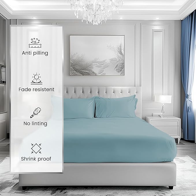 1000 Thread Count Blue Sheets For Twin Bed, 3-Piece Sateen Weave Luxury Twin Bed Sheet Set Cotton, Deep Pocket Sheet & Pillowcase Sets( Fits Upto 17"), Staple Soft Breathable Bed Sheets For Dorm Room