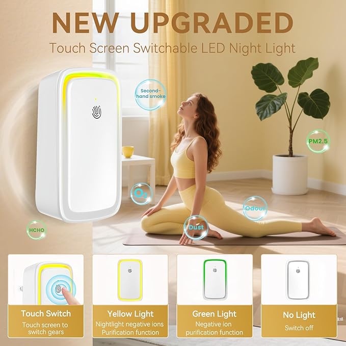 4Pack Air Ionizer for Home Negative Ion Air Purifier Plug In, Quiet Air Freshener Mini Portable Filterless Air Cleaner for Bedroom, Office