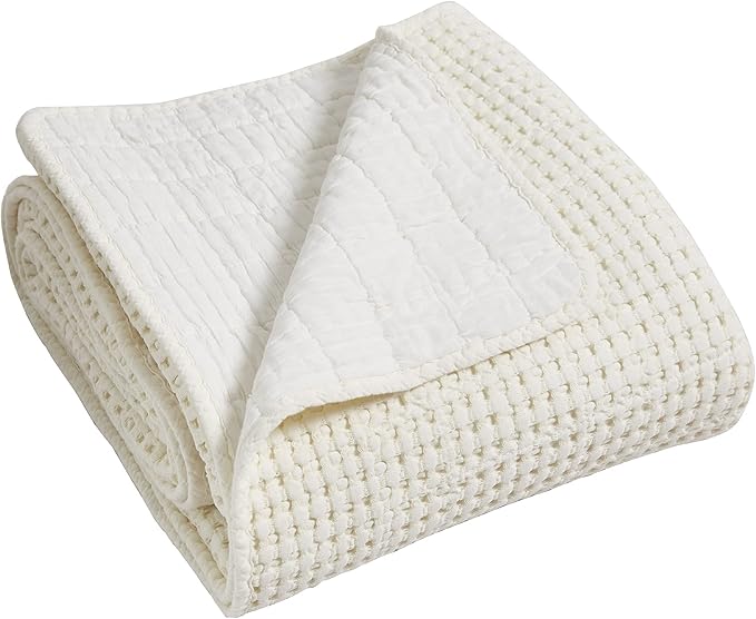 Levtex Home Mills Waffle Twin Bedspread Set (84x104in) with 1 Pillow Sham (26x20in) - Cream - Cotton Waffle Twin Size Bedspread Set - Lightweight, Soft, Pre-Washed