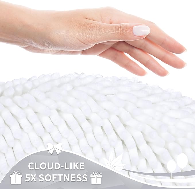 Yimobra Toilet Rugs U Shaped Washable, Extra Thick Soft Absorbent Chenille Contour Bathroom Rugs for Toilet 24x20 Inch, Quick Dry Non Slip Toilet Mat for Bath Floor, White