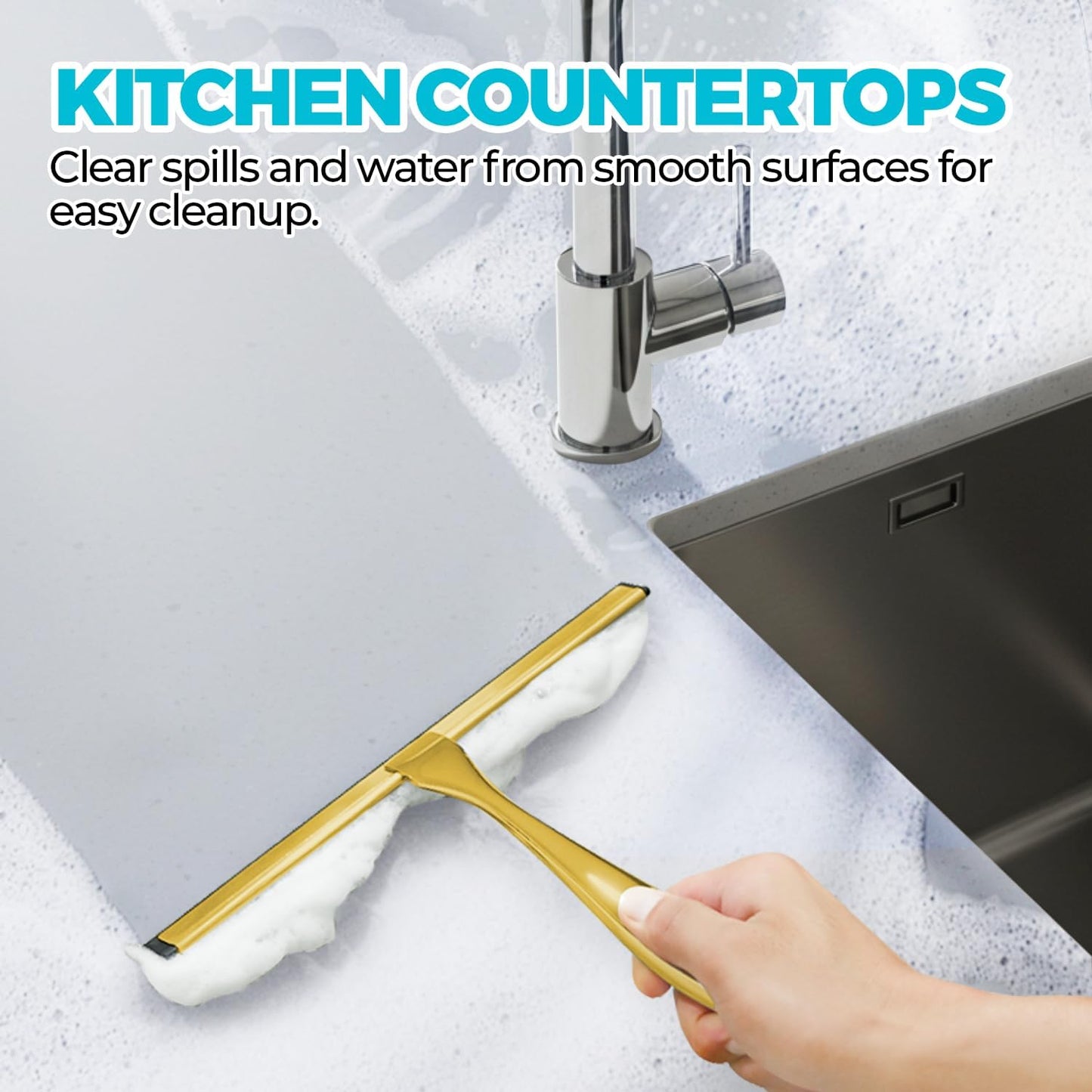 2PACK 12-Inch Golden All-Purpose Shower Squeegee for Shower Doors, Bath Linen Sets, Tile Shower Walls, Bathroom, Window, Glass and Car Windshield, Mirrors and Kitchen-Stainless Steel