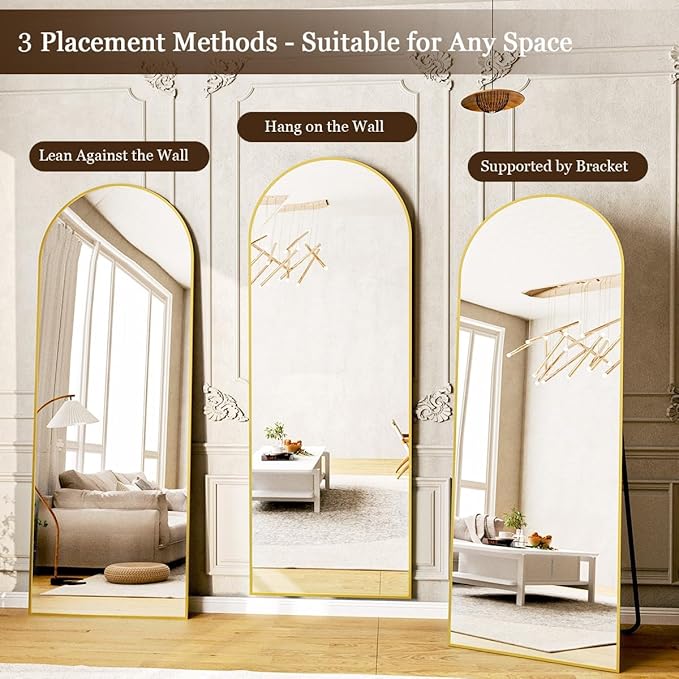 18 x 58 inch Arched Full Length Mirror, Gold Arch Floor Mirror Full Length with Stand, Full Body Standing Mirror for Living Room, Bedroom, Hanging or Leaning Against The Wall