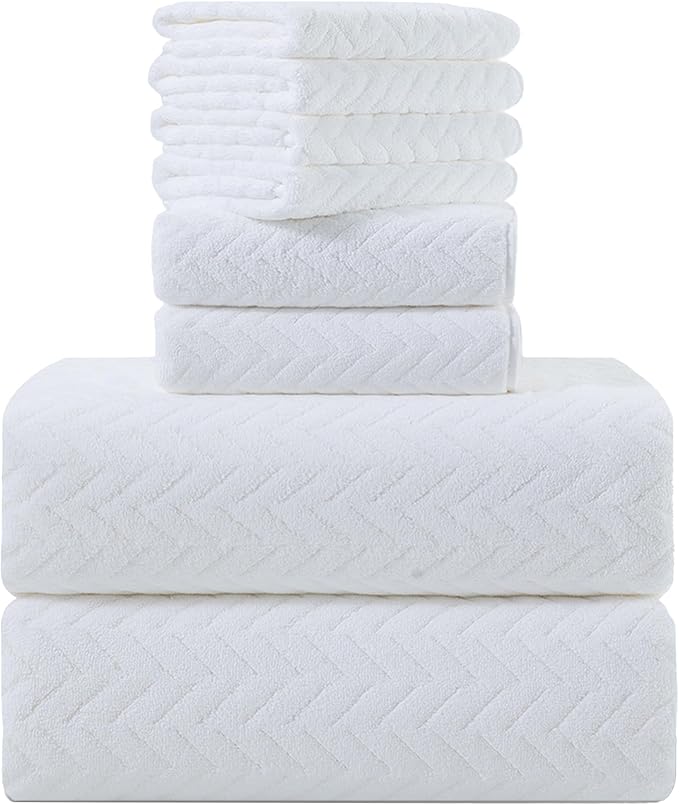 8 Piece Premium Towel Set, 2 Ultra Large Bath Sheet, 2 Hand Towels, 4 Washcloths, Super Soft, Lightweight, Highly Absorbent Quick Dry Bath Towel Set Hotel Spa Quality for Bathroom (White)