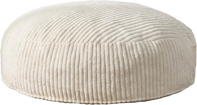 Hobestluk 6ft Bean Bag Chairs for Adults Large Beanbag Chair with Stripe Plush Cover Big Bean Bag Chair for Living Room Bedroom Dorm Office - White (70" x 70" x 15")