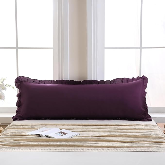 Merryword Dark Purple Body Pillow Cover 20x54inches Long Pillowcase Ruffled Pillowcases Shabby Chic Ruffled Fringe Decor Body Ruffled Pillow Sham Cute Pillowcase