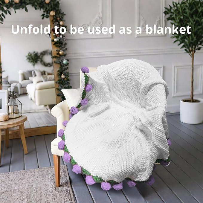 Handmade Crochet Flower Bouquet Blanket - Soft Lightweight Knit Throw for Birthday Wedding Valentines, Ready-to-Use Home Decor Gift (Purple, 43in)
