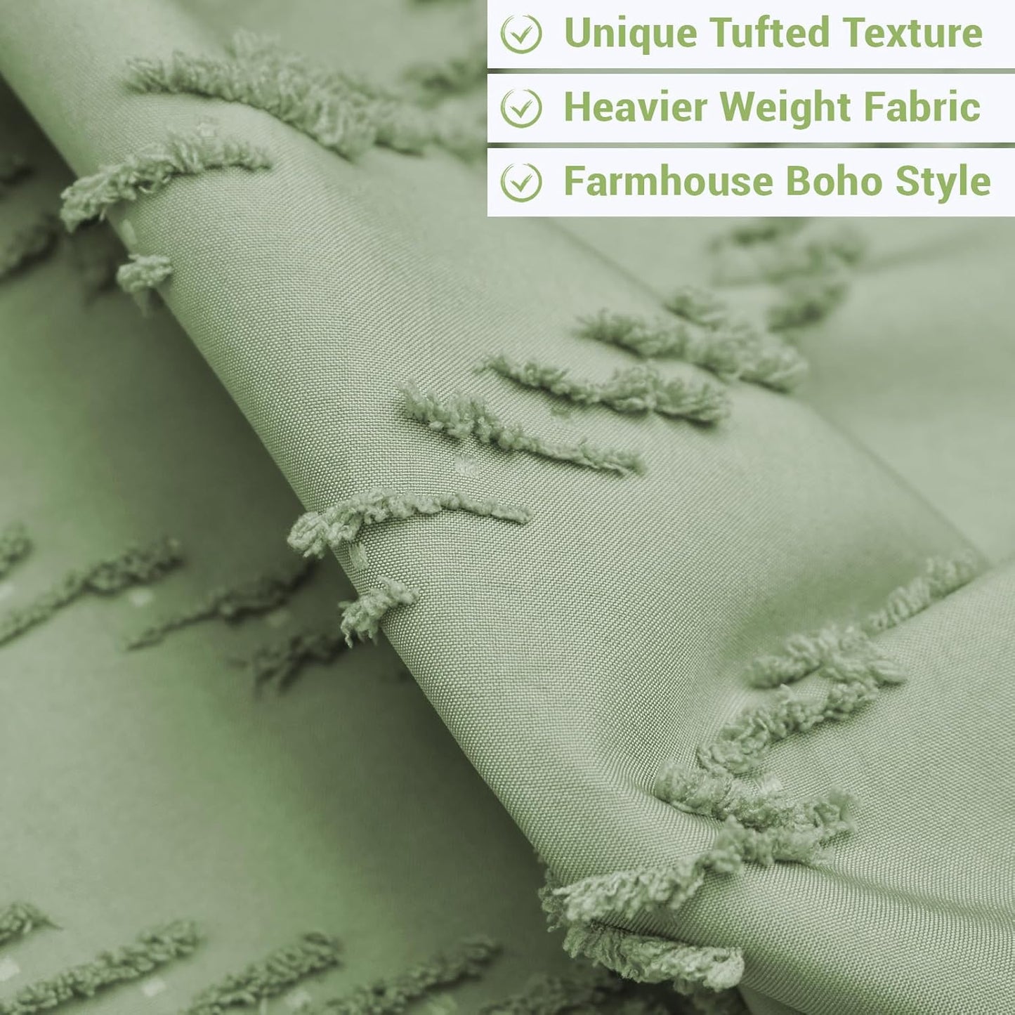 No Hook Shower Curtain with Snap in Liner, Tufted Chevron Striped Shower Curtain Set for Bathroom, Boho Waterproof and Washable Shower Curtains,71Wx74H, Sage Green