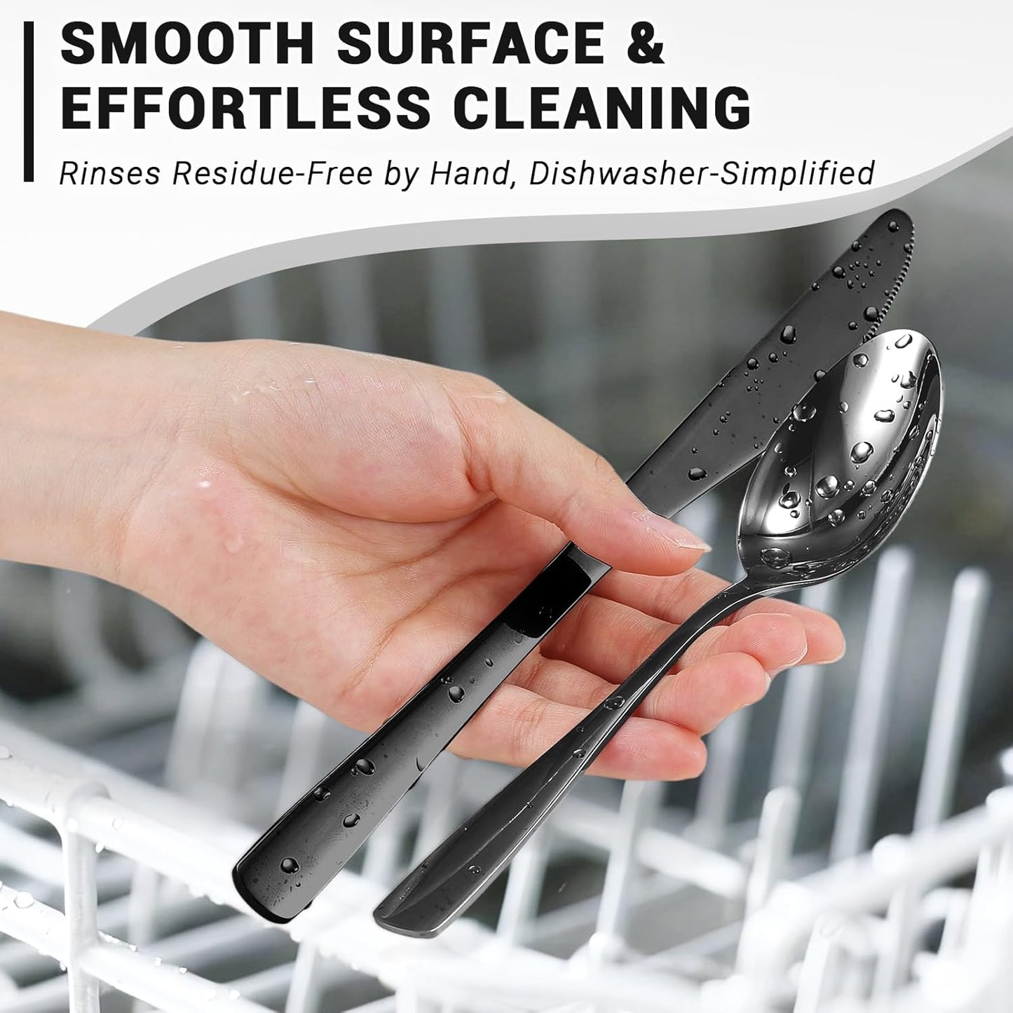 BEWOS 72-Pieces Black Silverware Set for 12 - Stainless Steel Flatware Set with Mirror Polish, Black Silverware Set Including Steak Knives, Forks and Spoons, Dishwasher Safe for Restaurant