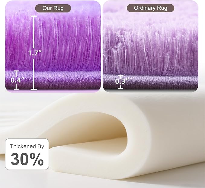 Purple Round Rug for Bedroom, 4Ft Fluffy Circle Area Rugs for Living Room, Shag Fuzzy Carpet for Kids Room, Nursery, Dorm, Classroom, Teen, Cute Baby Play Mat Home Decor Aesthetic