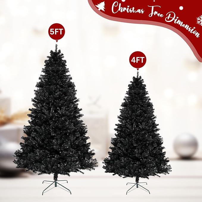 4ft Black Artificial Christmas Tree, Arbol de Navidad with 450 Branch Tips, Fake Christmas Tree, Premium Spruce Xmas Tree with Fold-Able Metal Base Stand