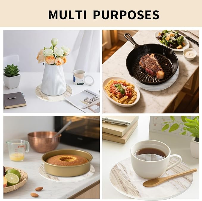 8 Inch Trivets for Hot Dishes, Pots and Pans, Marble Style Ceramic Trivet with Holder, Heat Resistant Hot Plate Mats for Countertops, Table, Home Essentials, Farmhouse Decor, Set of 3