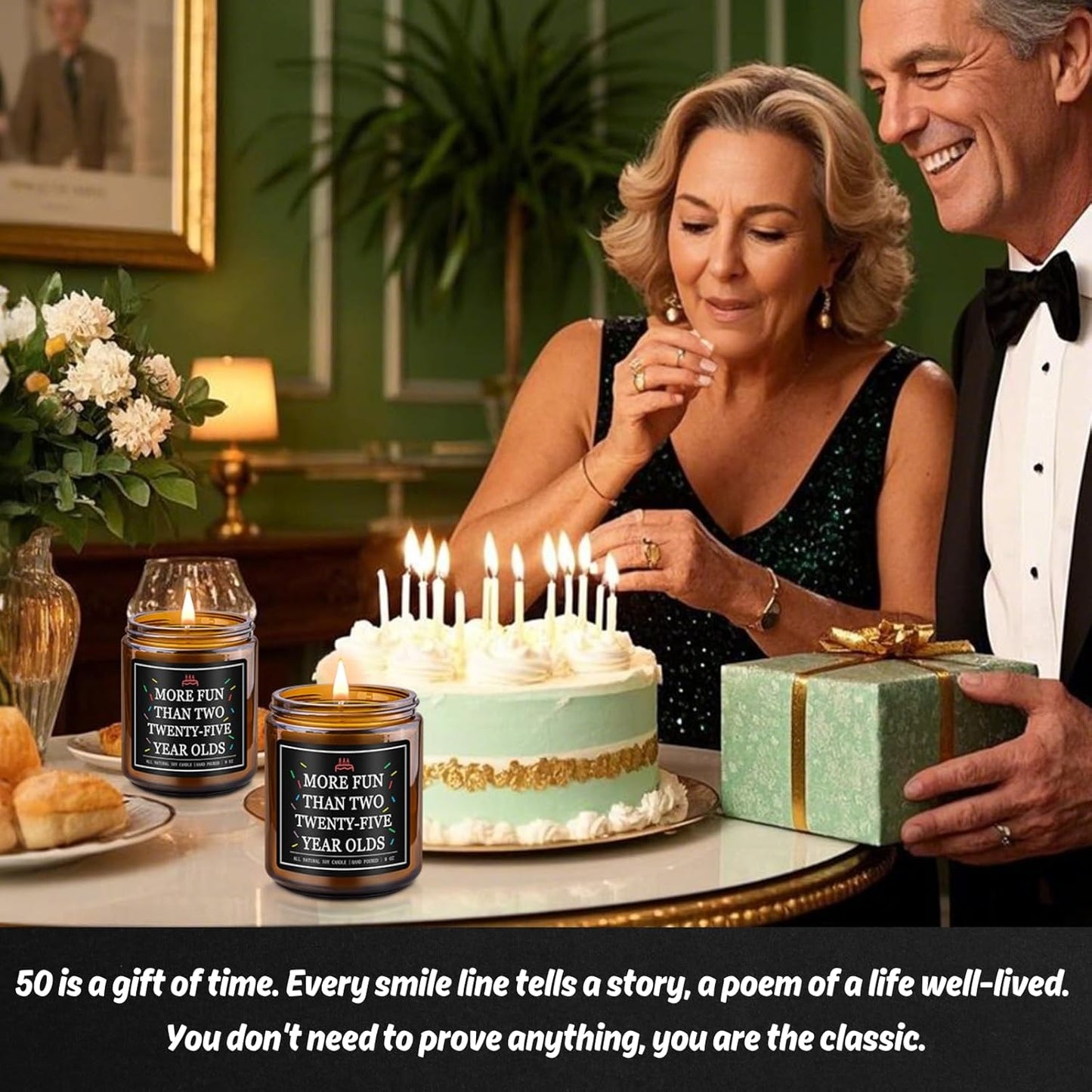 Homsolver 50th Birthday Gifts for Him Her, 9OZ Lavender Scent 1975 50th Birthday Candles for Women Men, Mom, Dad, Friend, Happy Birthday Decorations Candle with More 50 Hours Burn Time, Handmade