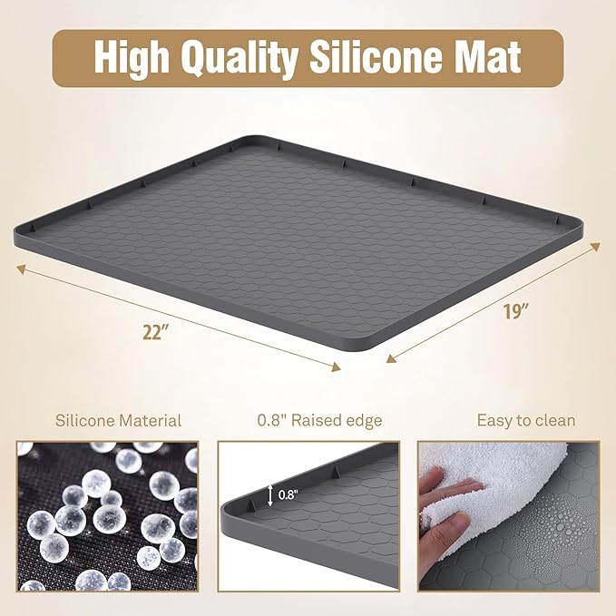 Water Cooler Mat - (22" x 19") Non-Slip Water Cooler Dispenser Mat with Raised Edges for Floor Protection, Under Water Cooler Dispenser Mat, Great for Bedrooms,Kitchens, Offices, Bars (Gray)
