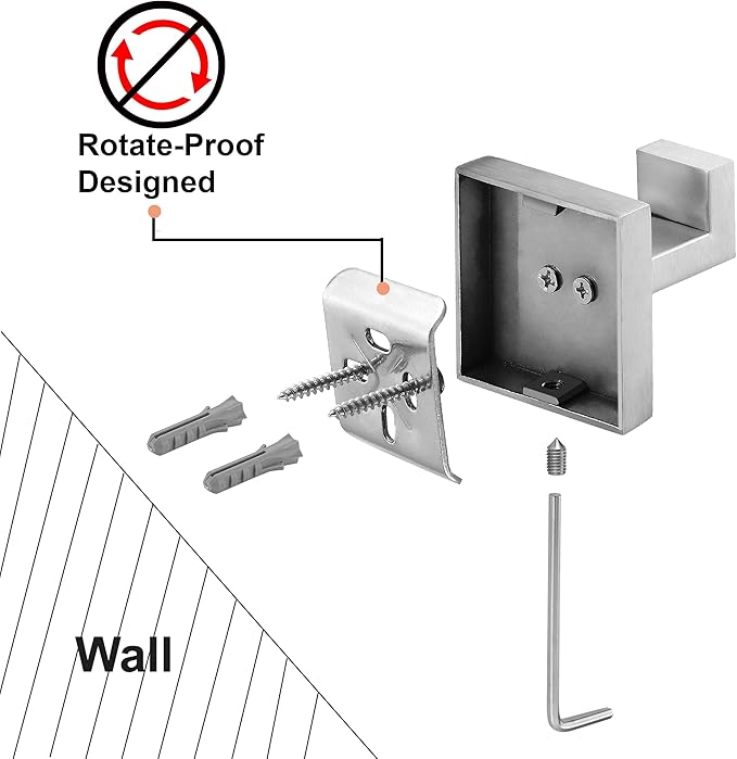 Nolimas Bathroom Towel Hook SUS304 Stainless Steel Square Clothes Coat Robe Hooks Cabinet Closet Door Sponges Hanger for Bath Kitchen Garage,Heavy Duty Wall Mounted,Brushed Nickel Finish,6pack
