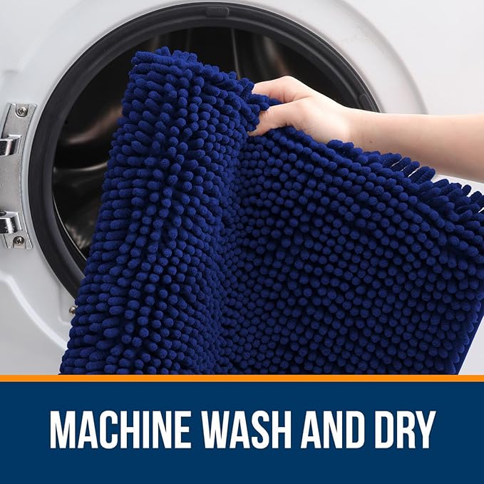OLANLY Bathroom Rugs 44x32, Extra Soft Absorbent Chenille Bath Rugs, Rubber Backing Quick Dry, Machine Washable Bath Mats for Bathroom Floor, Tub and Shower, Home Decor Accessories, Navy