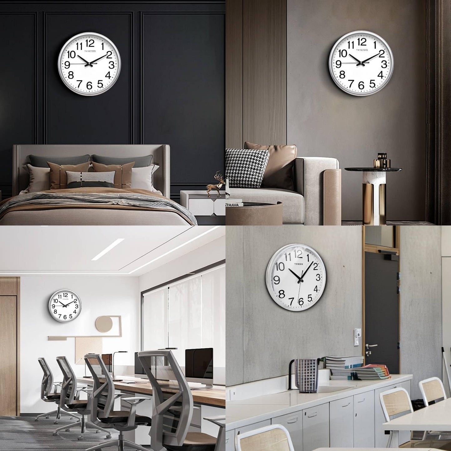 Wall Clock, 11 Inch Large Dial Non-Ticking Silent Battery Operated Quality Analog, Ultra-Quiet Movement Quartz, Timeless Stylish Clock, Ideal Modern Home, Office Décor (Sliver)