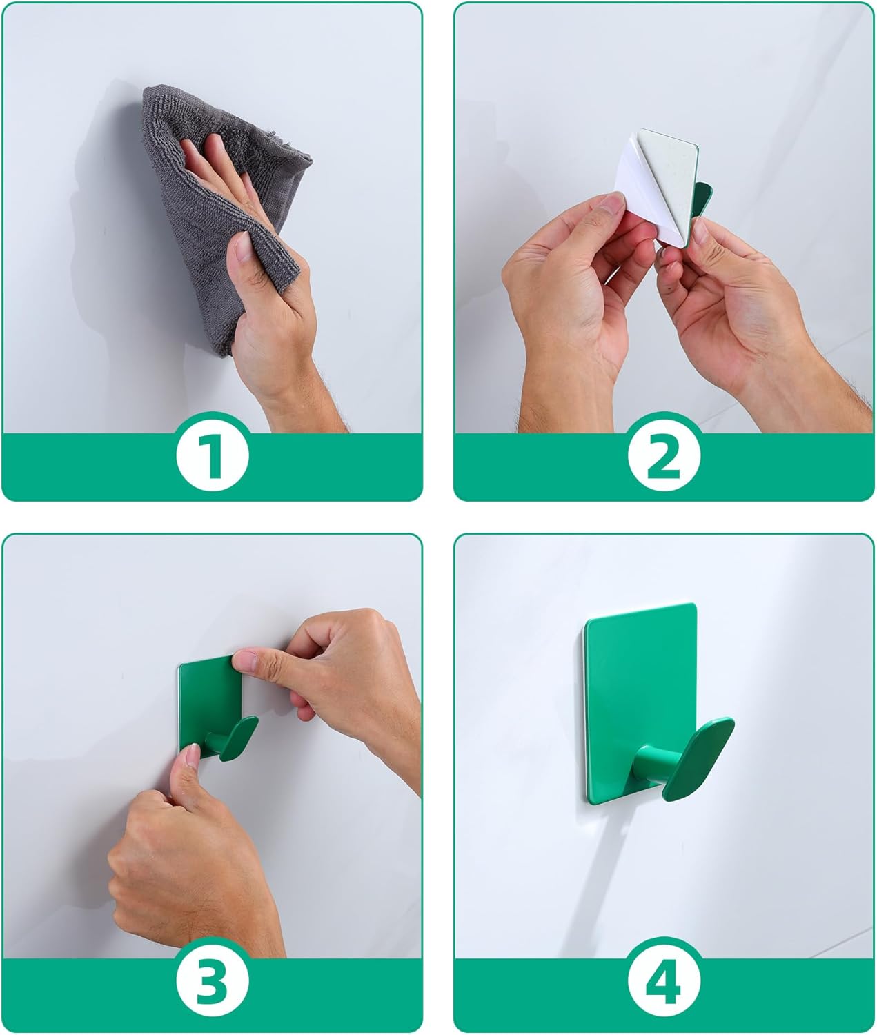 DELITON 4 Pack Green Wall Hooks for Hanging Towels, Robe, Coat, Decorative Shower Hooks Stainless Steel Rust Proof