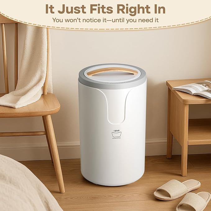 Towel Warmer Bucket – 20L Capacity, Dual Heat, 24-Hour Timer, Stainless Steel Interior, Wood-Grain Finish Handle – Spa Comfort with a Gentle Scent