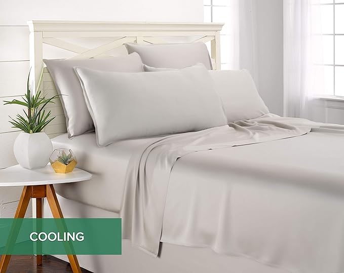 Split King Sheets by Pure Bamboo, Genuine 100% Organic Viscose Derived from Bamboo Bed Sheet Set, Soft & Cooling, Double Stitching *Not for Split Top (Split King, Silver Pearl)