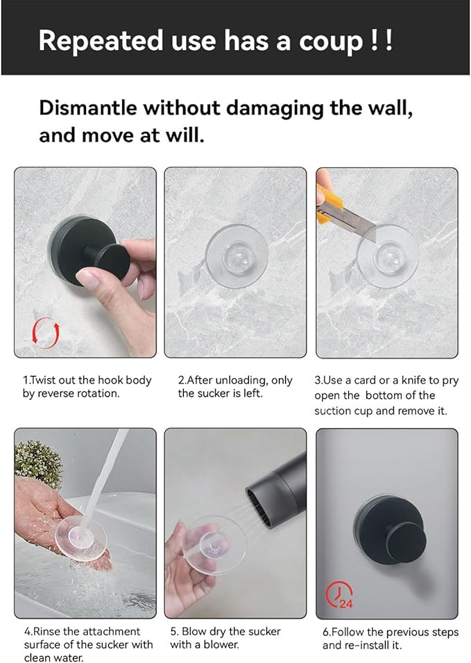 Suction Cup Hooks for Shower, Towel Hooks for Hanging Towels, Robes, Bath Balls, Stainless Steel Shower Hooks for Bathroom Wall, Glass Door, Kitchen, Mirror, Tile (2 Pack,Black)