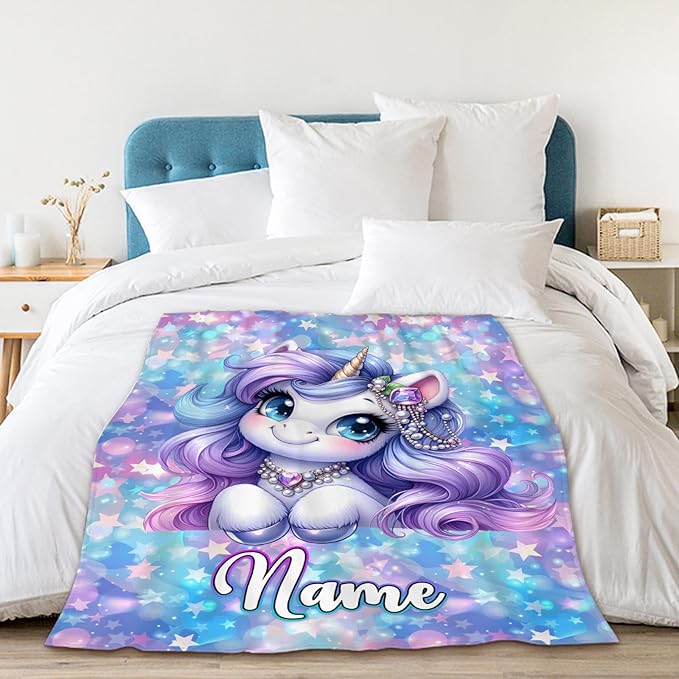Unicorn Blanket for Girls 6-8 Custom Blanket for Women Adult Gift for Unicorn Lovers, Cozy Fuzzy Flannel Throw for Bed Sofa Room Decor Travel