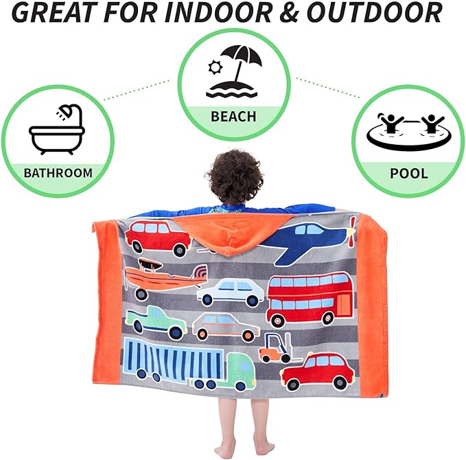 Kids Bath Towels, Kids Towel Girls Boys Hooded Beach,Bathroom,Pool Swim Towels 30 × 50 INCH Large Size Ultra Absorbent Cute Cartoon Animal Full Vitality 100% Cotton Wearable Wrap for Child