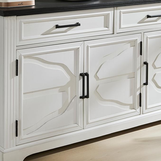 JXQTLINGMU 55" Large Buffet Sideboard Cabinet with 3 Doors and 2 Drawers, Buffet Table Coffee Bar Wine Bar Storage Cabinet for Dining Room, Living Room, Off White