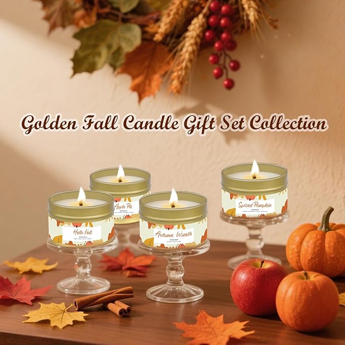 6 Pack Small Fall Candles Set,Pumpkin Scented Candles for Home Decor,Halloween Candle Gifts for Women, Jar Candle Scents of Berry, Spiced Apple Pie,Autumn Breeze,Thanksgiving, Fall Decoration Candle