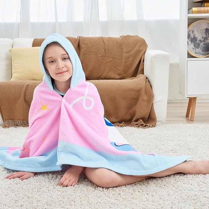 Kids Bath Towels, Kids Towel Girls Boys Hooded Beach,Bathroom,Pool Swim Towels 30 × 50 INCH Large Size Ultra Absorbent Cute Cartoon Animal Full Vitality 100% Cotton Wearable Wrap for Child