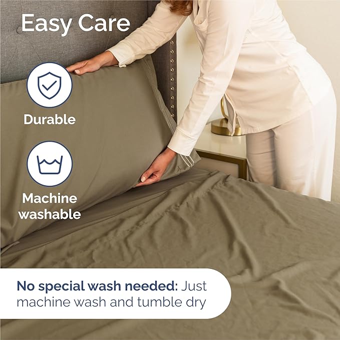 Split King Size 5 Piece Sheet Set - Comfy Breathable & Cooling Bed Sheets Set - Hotel Luxury Bedding for Women, Men, Kids, Teens, Boys & Girls - Deep Pockets, Soft and Wrinkle Free - Oeko-Tex - Khaki