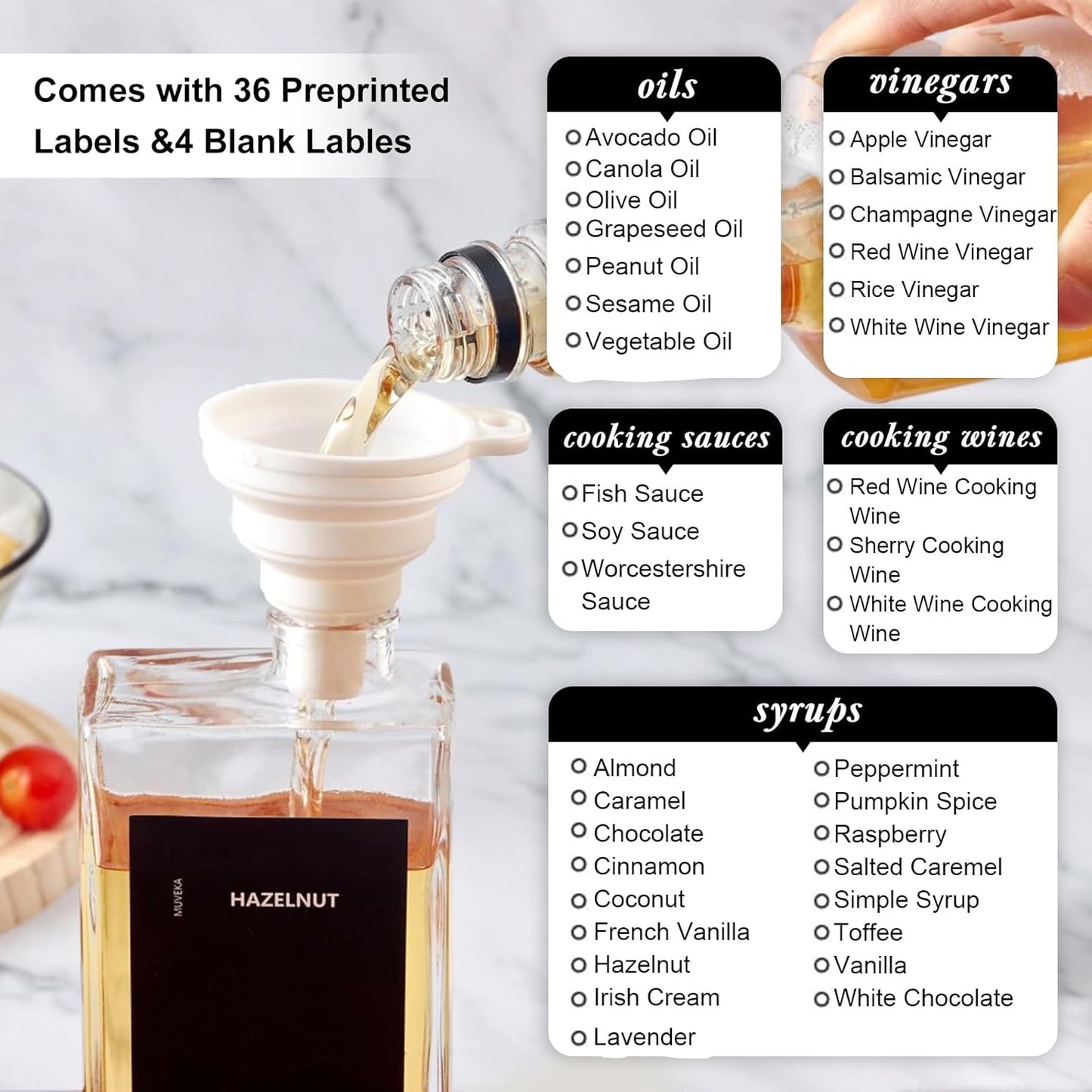 Olive Oil Dispenser Bottle for Kitchen, 16.9 oz/ 500 ml Vinegar Dispenser, Cooking Oil Dispenser Set, Glass Cruet with Pourer Spouts for Vinegar, Coffee Syrup Dispenser