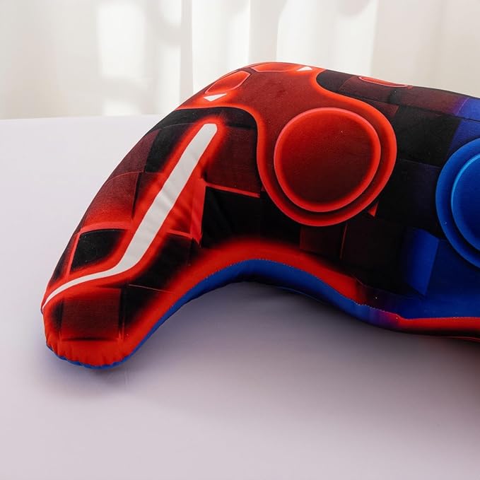 Meeting Story Game Controller Shaped Plush Throw Pillow Cushion for Boys and Girls Gamer Room Decoration for Sofa Couch/Computer Chair/Bed Gifts for Teen Boys Gaming Toy Pillow (Blue Red, Large)