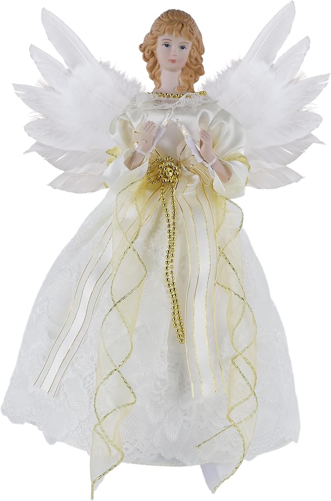YOFIT 12-inch Lighted Angel Christmas Tree Topper - Battery Operated with Warm White LED Lights, Angel Ornaments for Xmas Tree Decor, Home Holiday Decorations
